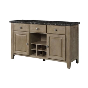 ACME Charnell Marble/Wood Server w/3 Drawers & 2 Doors, Black/Brown