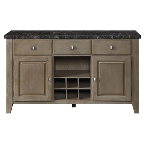 ACME Charnell Marble/Wood Server w/3 Drawers & 2 Doors, Black/Brown