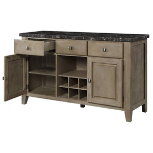 ACME Charnell Marble/Wood Server w/3 Drawers & 2 Doors, Black/Brown