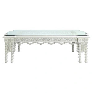 ACME Vanaheim Glass/Wood Dining Table, Antique White