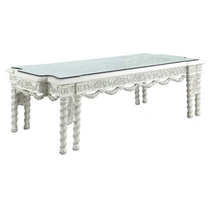 ACME Vanaheim Glass/Wood Dining Room Set, Antique White