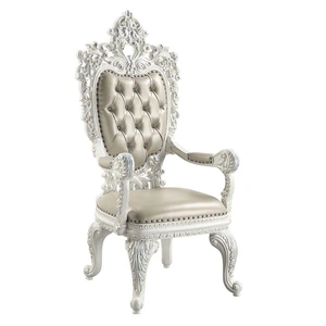 ACME Vanaheim PU/Wood Tufted Dining Arm Chair, Beige/Antique White (Set of 2)