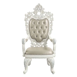 ACME Vanaheim PU/Wood Tufted Dining Arm Chair, Beige/Antique White (Set of 2)