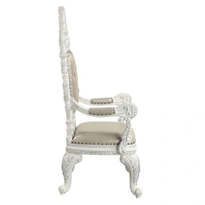 ACME Vanaheim PU/Wood Tufted Dining Arm Chair, Beige/Antique White (Set of 2)