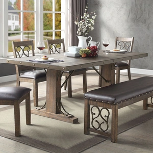 ACME Raphaela Wood/Metal Rectangular Dining Table, Weathered Cherry