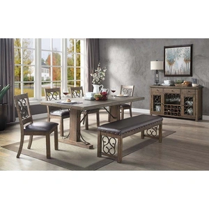 ACME Raphaela Wood/Metal Rectangular Dining Room Set, Weathered Cherry