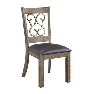 ACME Raphaela PU/Wood Dining Side Chair, Black/Weathered Cherry