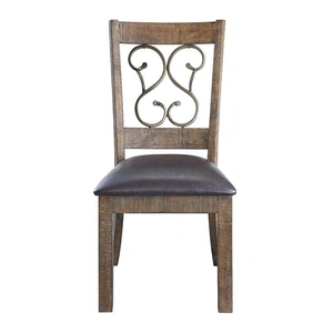 ACME Raphaela PU/Wood Dining Side Chair, Black/Weathered Cherry
