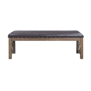 ACME Raphaela PU/Wood Dining Bench, Black/Weathered Cherry