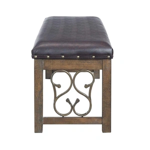 ACME Raphaela PU/Wood Dining Bench, Black/Weathered Cherry