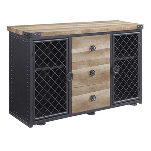 ACME Edina Wood/Metal Rectangular Dining Room Set, Oak/Sandy Black