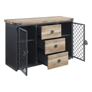 ACME Edina Wood/Metal Server w/2 Doors & 3 Drawers, Oak/Sandy Black