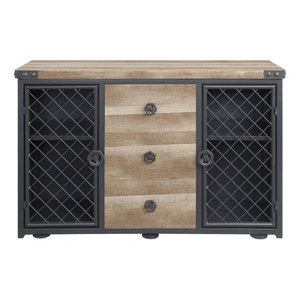 ACME Edina Wood/Metal Server w/2 Doors & 3 Drawers, Oak/Sandy Black