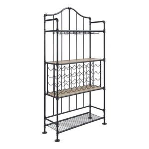 ACME Edina Wood/Metal Wine Cabinet, Oak/Sandy Black