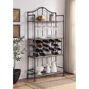 ACME Edina Wood/Metal Wine Cabinet, Oak/Sandy Black