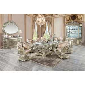 ACME Sorina Wood/Glass Dining Room Set, Antique Gold