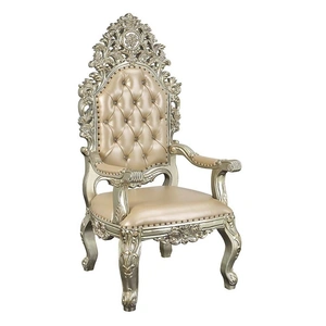 ACME Sorina PU/Wood Tufted Dining Arm Chair, Antique Gold (Set of 2)