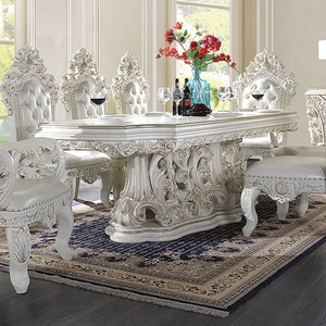 ACME Adara Wood Pedestal Dining Table, Antique White