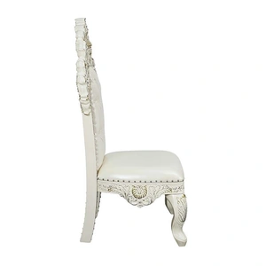 ACME Adara PU/Wood Tufted Dining Side Chair, Antique White (Set of 2)