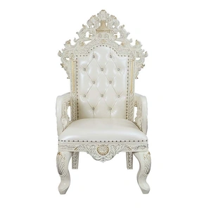 ACME Adara PU/Wood Tufted Dining Arm Chair, Antique White (Set of 2)