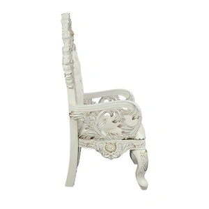 ACME Adara PU/Wood Tufted Dining Arm Chair, Antique White (Set of 2)