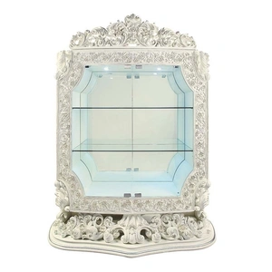 ACME Adara Glass/Wood Curio w/Lighting, Antique White
