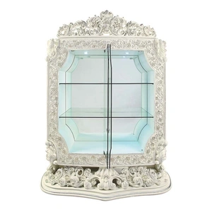 ACME Adara Glass/Wood Curio w/Lighting, Antique White