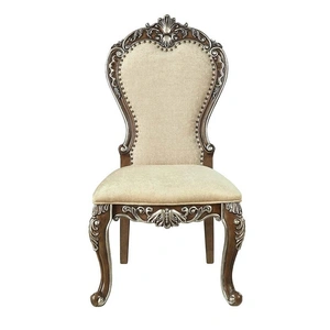 ACME Latisha Fabric/Wood Dining Side Chair in Beige/Antique Oak (Set of 2)