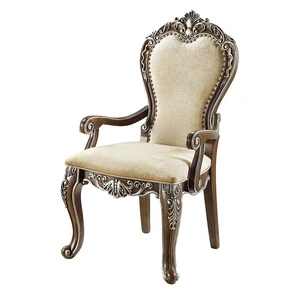ACME Latisha Fabric/Wood Dining Arm Chair, Beige/Antique Oak (Set of 2)