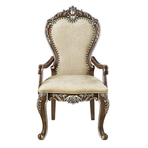 ACME Latisha Fabric/Wood Dining Arm Chair, Beige/Antique Oak (Set of 2)