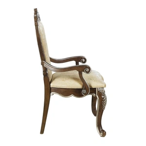 ACME Latisha Fabric/Wood Dining Arm Chair, Beige/Antique Oak (Set of 2)
