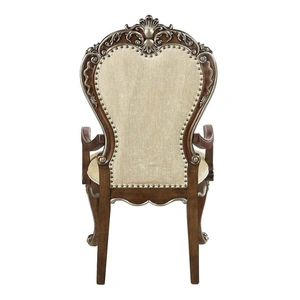 ACME Latisha Fabric/Wood Dining Arm Chair, Beige/Antique Oak (Set of 2)
