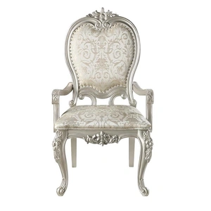 ACME Bently Fabric/Wood Dining Arm Chair, Champagne (Set of 2)