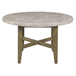 ACME Karsen Marble/Wood Round Dining Table, Beige/Rustic Oak
