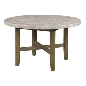 ACME Karsen Marble/Wood Round Dining Room Set, Beige/Rustic Oak