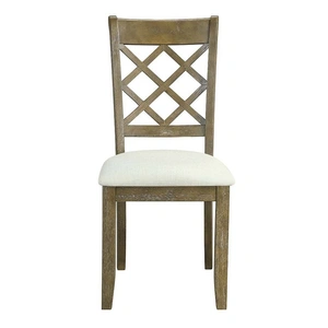 ACME Karsen Fabric/Wood Dining Side Chair, Beige/Rustic Oak (Set of 2)