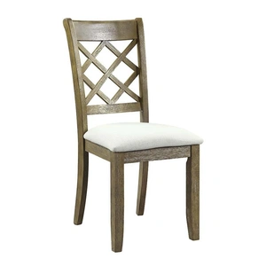 ACME Karsen Fabric/Wood Dining Side Chair, Beige/Rustic Oak (Set of 2)