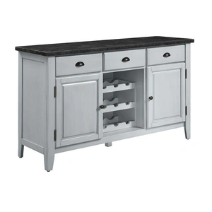 ACME Lanton Marble/Wood Dining Room Set, Black/Antique White