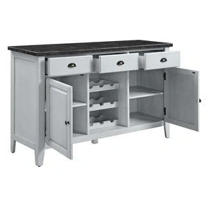 ACME Lanton Marble/Wood Server w/2 Doors & 3 Drawers, Black/Antique White