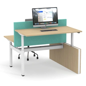 NARBUTAS Motion 55.1-inch Electric 3 Columns Adjustable Office 2-Desk Bench w/One Open Metal Leg