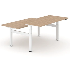 NARBUTAS Motion Electric Height Adjustable Office 2-Desk Bench w/Cut-Out (scallop) for Wire Management, 3 Level Columns