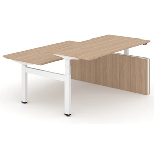 NARBUTAS Motion Electric Height Adjustable Office 2-Desk Bench w/Open Metal Leg & Panel Leg, 3 Level Columns