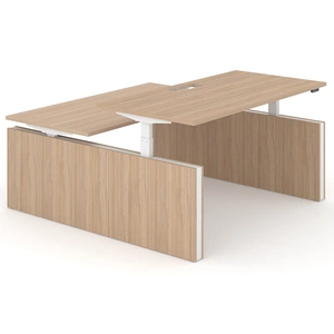 NARBUTAS Motion Electric Height Adjustable Office 2-Desk Bench w/Panel Legs & 2 Grommets