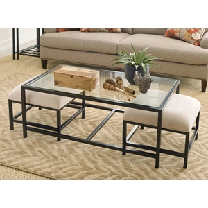 Hammary Mackintosh Rectangular Glass/Metal Nesting Coffee Table w/Ottomans