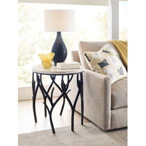 Hammary Willow Round Traventine/Metal End Table