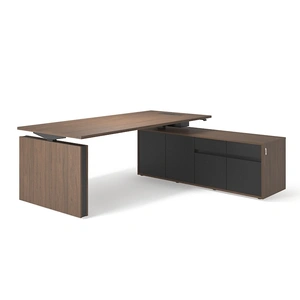 NARBUTAS Motion Executive Height Adjustable Melamine Desk w/Fixed Pedestal, Grommet & Box for Power Socket