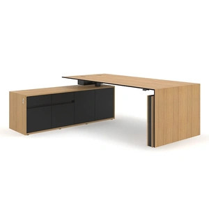 NARBUTAS Motion Executive Height Adjustable Desk w/Fixed Pedestal, Grommet & Box for Power Socket