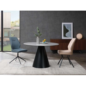 Whiteline Modern Living Sun Round Ceramic/Glass Dining Table, Gray/Black