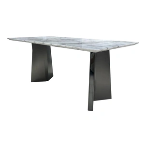 Beverly Hills Furniture 6222 Rectangular Luxury Marble/Metal Dining Table with V-Shaped Legs, White Jade