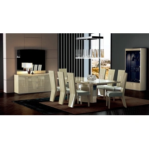 Pantek Furniture DT 68 Dining Set w/Extendable Table, High Gloss Light Walnut